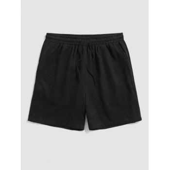 ZAFUL Drawstring Pocket Plain Corduroy Textured Shorts L Black