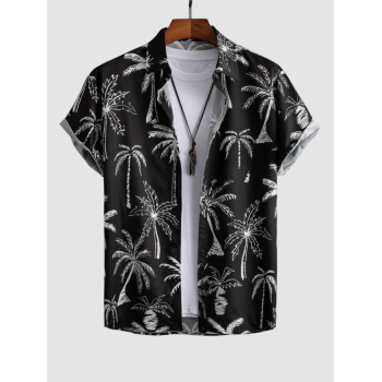 ZAFUL Men's Short Sleeves Palm Tropical Print Beach Vacation Shirt M Black