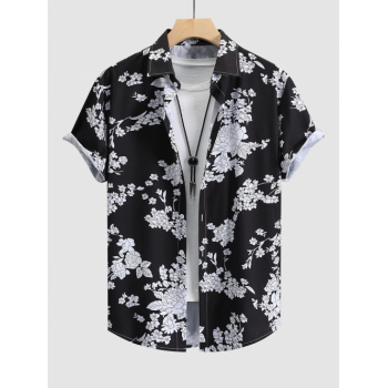 ZAFUL Men's Floral Button Up Short Sleeve Shirt M Black