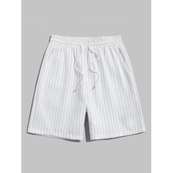 ZAFUL Vertical Striped Pattern Drawstring Bermuda Shorts L White