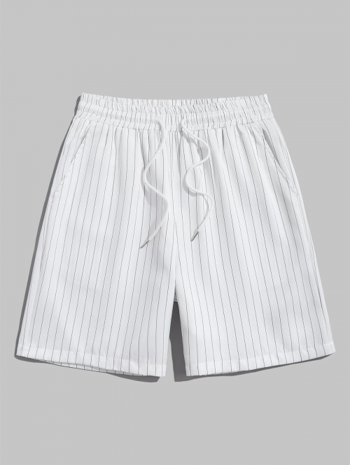 ZAFUL Vertical Striped Pattern Drawstring Bermuda Shorts L White