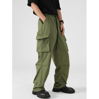 ZAFUL Men's Flap Pocket Side Drawstring Parachute Cargo Pants M Fern green