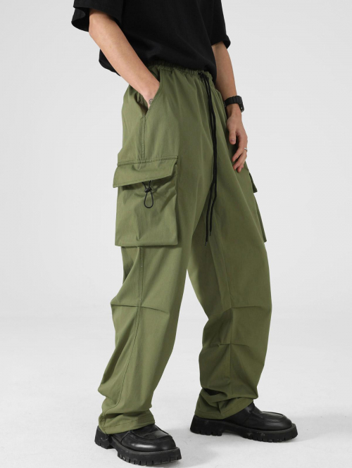 ZAFUL Men's Flap Pocket Side Drawstring Parachute Cargo Pants M Fern green