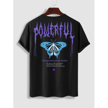 ZAFUL Men's POWERFUL Butterfly Graphic Pattern Short Sleeves T-shirt L Black