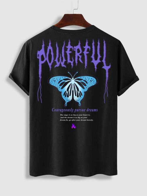 ZAFUL Men's POWERFUL Butterfly Graphic Pattern Short Sleeves T-shirt L Black