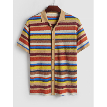 ZAFUL Men's ZAFUL Lapel Collar Colored Striped Beach Vacation Short Sleeves Knitted Shirt Xxl