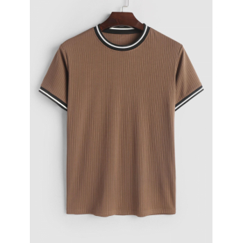 ZAFUL Men's ZAFUL Colorblock Ribbed Short Sleeves T Shirt Xl Deep coffee