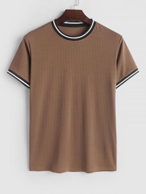 ZAFUL Men's ZAFUL Colorblock Ribbed Short Sleeves T Shirt Xl Deep coffee