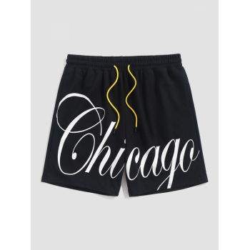 ZAFUL Chicago Letter Printed Sports Sweat Shorts L Black