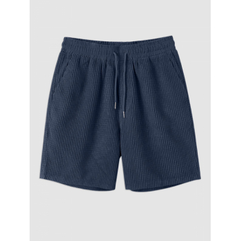 Solid Color Corduroy Drawstring Shorts M Deep blue