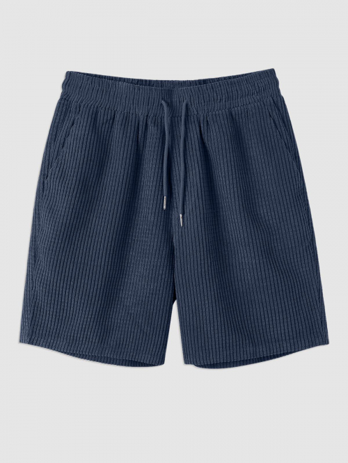 Solid Color Corduroy Drawstring Shorts M Deep blue