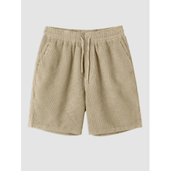 Solid Color Corduroy Drawstring Shorts L Light yellow