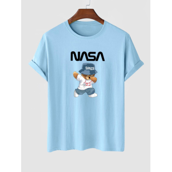 ZAFUL Men's SPACE Bear Graphic Pattern Short Sleeves T-shirt L Light blue