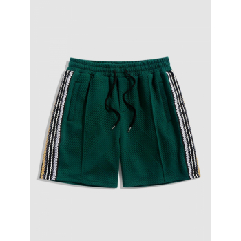 ZAFUL Drawstring Colorblock Striped Geometric Jacquard Sports Shorts Xxl Deep green