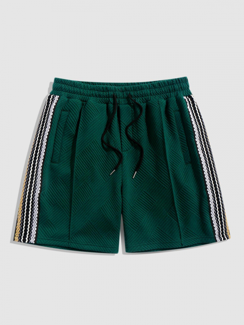 ZAFUL Drawstring Colorblock Striped Geometric Jacquard Sports Shorts Xxl Deep green