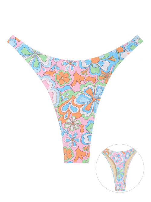 ZAFUL Floral Print Thong Bikini Bottom M Multi b