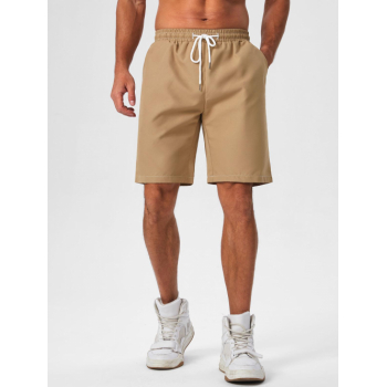 Solid Color Basic Casual Shorts L Goldenrod