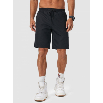 Solid Color Basic Casual Shorts L Black