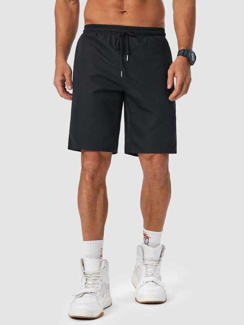 Solid Color Basic Casual Shorts L Black