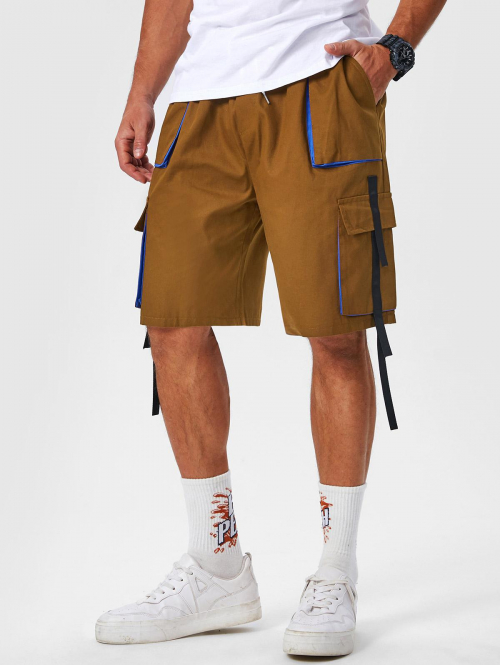 ZAFUL Drawstring Tape Decor Streetwear Cargo Shorts M Deep coffee