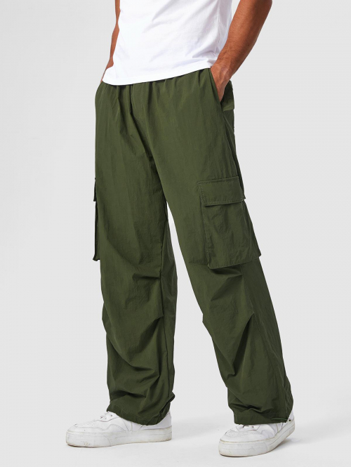 ZAFUL Men's ZAFUL Solid Color Stopper Drawstring Design Multi-pocket Parachute Pants S Deep green