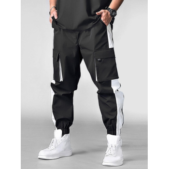 ZAFUL Men's ZAFUL Two Tone Colorblock Multi-pockets Design Cargo Pants L Black