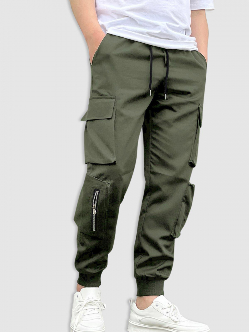 ZAFUL Men's ZAFUL Streetwear Zip Multi-pockets Design Beam Feet Cargo Pants Xl Deep green