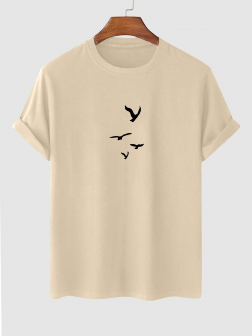 ZAFUL Men's Birds Pattern Short Sleeves Cotton T-shirt M Light coffee