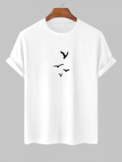 ZAFUL Men's Birds Pattern Short Sleeves Cotton T-shirt 2xl White