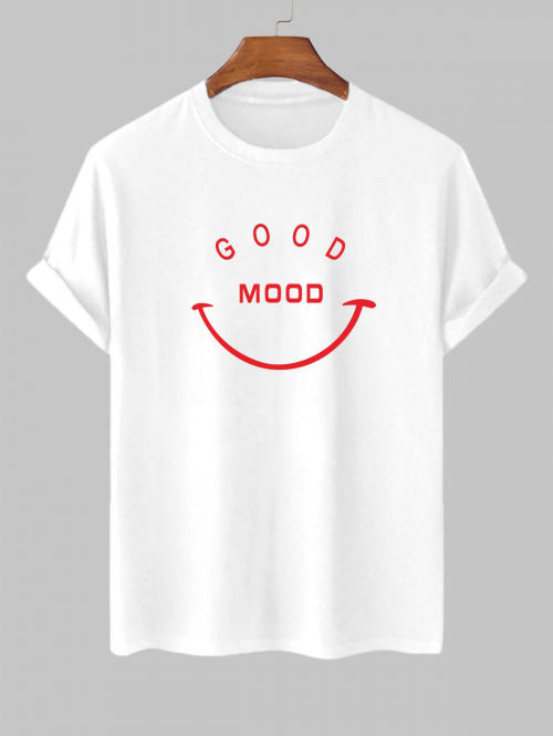 ZAFUL Men's GOOD MOOD Pattern Cotton Short Sleeves T-shirt L White