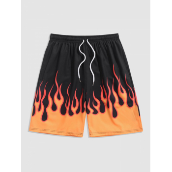 ZAFUL Men's Flame Fire Printed Drawstring Board Shorts M Black