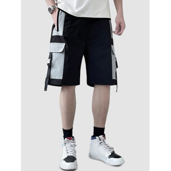 Push Buckle Straps Multi Pocket Drawstring Cargo Shorts M Black