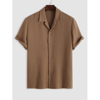 ZAFUL Men's ZAFUL Cotton and Linen Textured Wrinkle Short Sleeves Shirt L Coffee