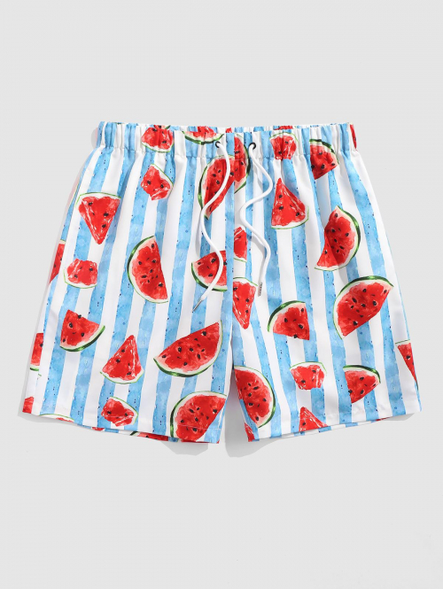 ZAFUL Men's ZAFUL Striped Watermelons Pattern Vacation Board Shorts L Light blue