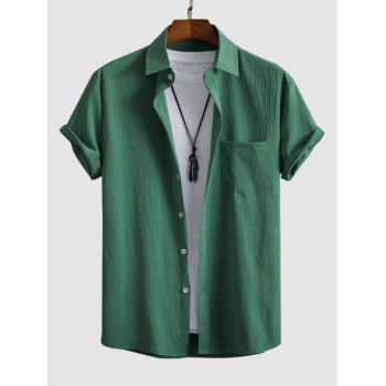 ZAFUL Men's Solid Color Textured Short Sleeves Shirt M Deep green