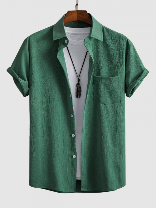 ZAFUL Men's Solid Color Textured Short Sleeves Shirt M Deep green