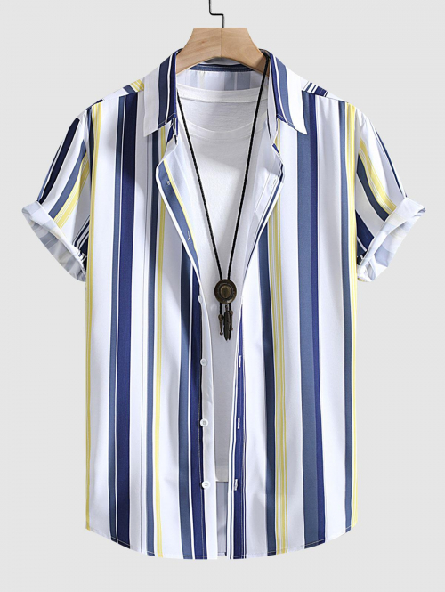 ZAFUL Men's Colorful Vertical Striped Short Sleeves Shirt L Multi a