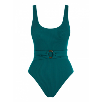 ZAFUL Textured O Ring Belted One-piece Swimsuit M Deep green