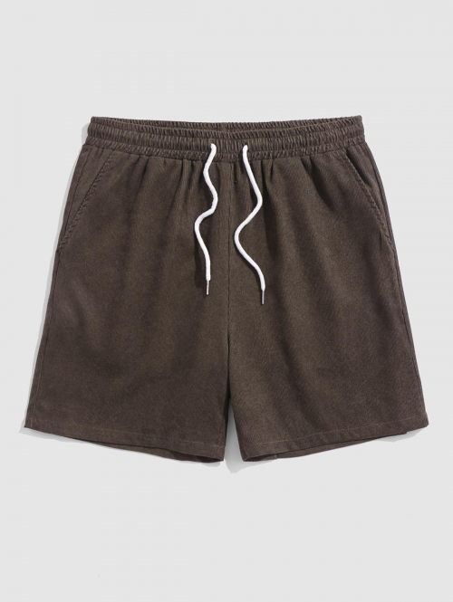 ZAFUL Drawstring Pocket Plain Corduroy Textured Shorts L Deep coffee