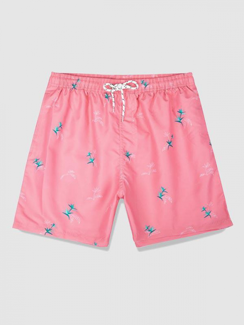 ZAFUL Men's Drawstring Leaf Print Vacation Beach Shorts S Light pink