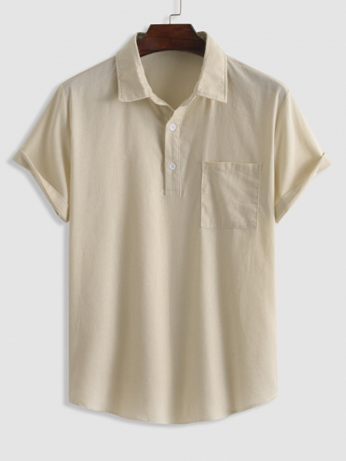 ZAFUL Men's ZAFUL Half Button Plain Short Sleeves Collared Popover Shirt Xxl Light coffee