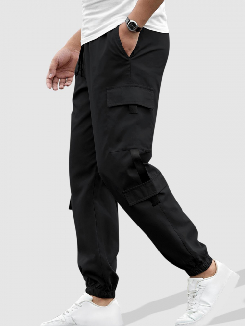 ZAFUL Men's Streetwear Solid Color Techwear Jogger Cargo Pants L Black