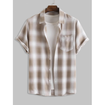 ZAFUL Men's ZAFUL Plaid Pattern Front Pocket Design Short Sleeves Shirt M Coffee