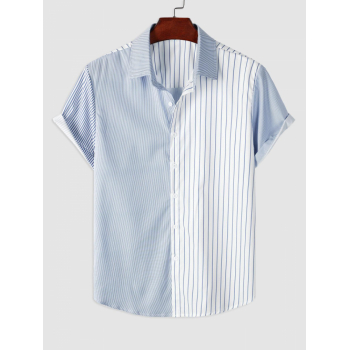 ZAFUL Men's Half and Half Striped Pattern Short Sleeves Shirt M Light blue