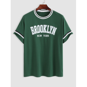 ZAFUL Men's ZAFUL BROOKLYN NEW YORK Striped Printed Short Sleeves T-shirt L Deep green