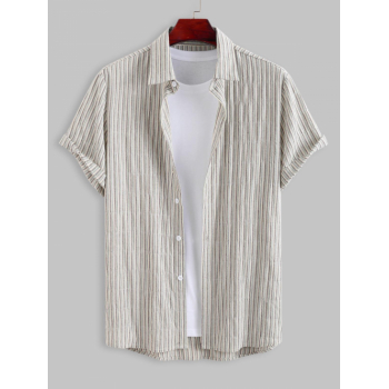 ZAFUL Men's ZAFUL Striped Pattern Cotton and Linen Textured Short Sleeves Shirt Xxl Light coffee