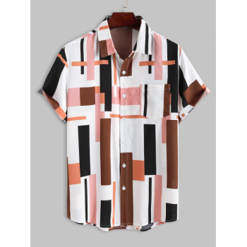 ZAFUL Men's ZAFUL Colorblock Geometric Pattern Short Sleeves Shirt S Coffee