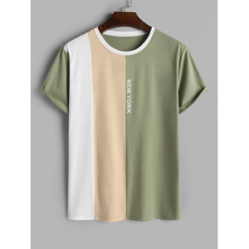 ZAFUL Men's ZAFUL Letter NEW YORK Printed Colorblock Short Sleeves T-shirt Xl Light green