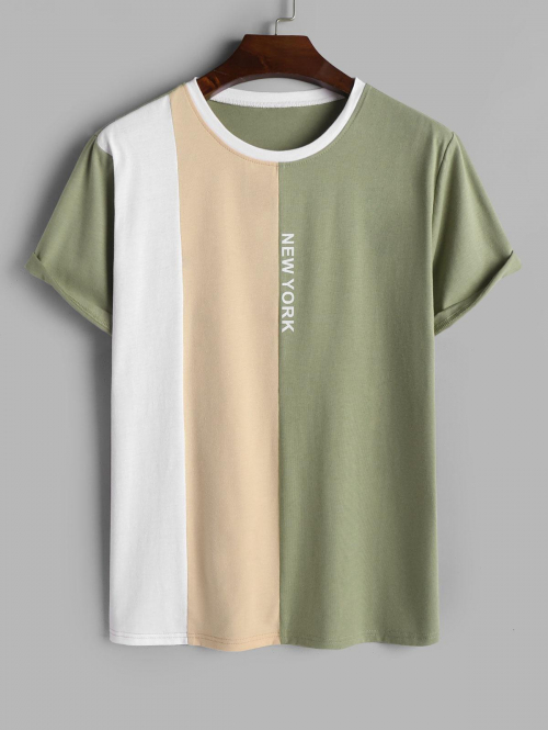 ZAFUL Men's ZAFUL Letter NEW YORK Printed Colorblock Short Sleeves T-shirt Xl Light green