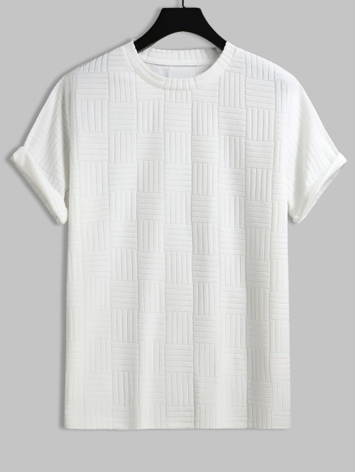 ZAFUL Jacquard Towel Cloth Textured Short Sleeves T-shirt S White